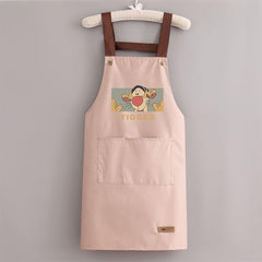 MOMISY Kitchen Apron with Front Pocket – Cute Cartoon Cooking Apron (Peach)