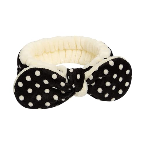 MOMISY Spa Headband for Women, Washable Facial Band, Elastic Hair Band, Makeup Wrap (Polka-Black, Free)