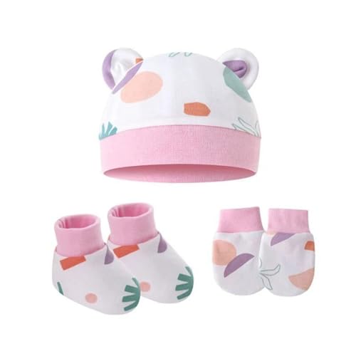 MOMISY Cotton Baby Caps, Mittens and Booties Set, 0-6 Months (in, Age, 0 Months, 6 Months, Graffitti)