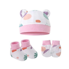MOMISY Cotton Baby Caps, Mittens and Booties Set, 0-6 Months (in, Age, 0 Months, 6 Months, Graffitti)