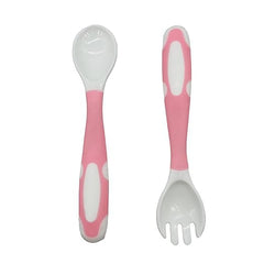 MOMISY Baby l Infant Bendable Fork and Spoon Set | Newborn Toddler Self Feeding Utensils Cutlery Set Perfect Training Eating Tools for Kids - (Set of 2, 1 Fork, 1 Spoon) (Pink)