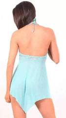 MOMISY Women Slim Fit Transparent Set Underwear Lace Cup Teddy Bodysuit Deep Round Neck Spahgetti Back Strap Underwear Babydolls Lingerie Sleepwear-Blue, Ruffle