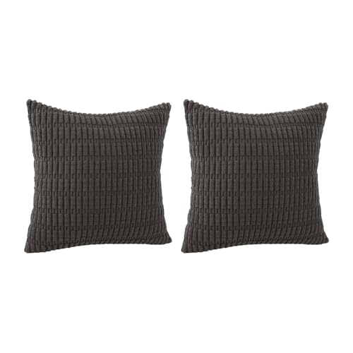 MOMISY Corduroy Cushion Throw Pillow Covers Pink 45 x 45cm, 18x18 inch (2, Darkgrey)