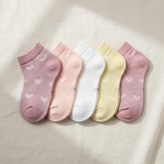 MOMISY 5 Pairs Girl Boys Tube Socks Toddlers Infant Solid Color Boat Spring and Autumn Socks Stretch Baby kids Sock (IN, Age, 3 Years, 5 Years, ThinHeart/)