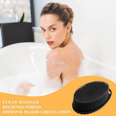 MOMISY 2-in-1 Silicone Body and Shampoo Brush, Exfoliating Bath Scrubber, Scalp Massager with Flat Head (Black)