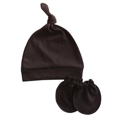 MOMISY Newborn Baby's Cotton Cap Mitten Set, 0-6 Months (IN, Age, 0 Months, 6 Months, Black)