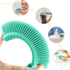 MOMISY 2-in-1 Silicone Body and Shampoo Brush, Exfoliating Bath Scrubber, Scalp Massager with Flat Head (Green)