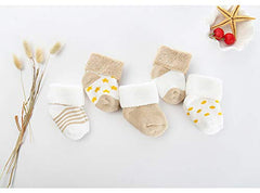 MOMISY 5 Pairs Tube Socks for children Toddlers Infant Baby Girl Boys (Cream, 0 Months to 6 Months)