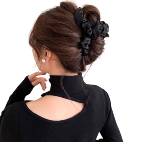 MOMISY Non-Slip Hair Claw Clips for Women, Large Jelly Jaw Clutcher Clamps, Hair Accessories for Long Thick Hair (Fabric-Black)