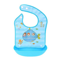 MOMISY Baby Bib For Newborn Waterproof Silicone Apron Wipeable Stain Resistant With pocket For 6 months and up (Blue-Submarine)