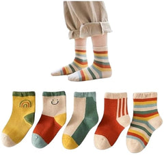 MOMISY 5 Pairs Girl Boys Tube Socks Toddlers Infant Solid Color Boat Spring and Autumn Socks Stretch Baby kids Sock (IN, Age, 9 Years, 12 Years, Rainbow Smiley/)
