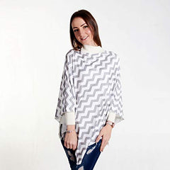 MOMISY Car Seat Canopy Nursing Scarf Poncho Multi-Use Cover, Shopping Cart Cover, Stroller Cover, Infinity Scarf 360° Privacy Breastfeeding Protection, Baby Shower - White Zigzag Design