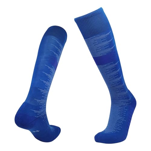 MOMISY Soccer Football Athletic Sports knee High Cotton Blend Socks for Men & Women | Odour Free, Superior Grip-Pack of 1 (Stripe Blue)