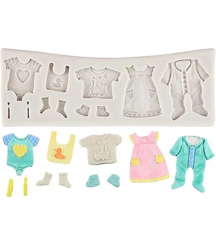 MOMISY 3D Baby Clothes Silicone Fondant Mold High Definition Quality Baby Shower Cake Topper DIY Cupcake Decoration Birthday Party Tool for Sugarcraft, Chocolate, Resin, Candy (Grey)