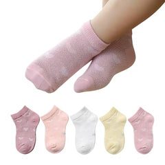 MOMISY 5 Pairs Girl Boys Tube Socks Toddlers Infant Solid Color Boat Spring and Autumn Socks Stretch Baby kids Sock (IN, Age, 3 Years, 5 Years, ThinHeart/)