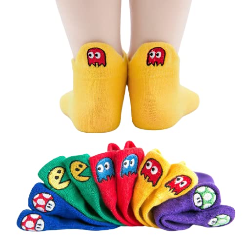 MOMISY 5 Pairs Baby Girl Boys Toddlers Infant Solid Color Spring and Autumn Socks Cotton Stretch Crew Baby Socks -Retro Game, 1-3 Years Old