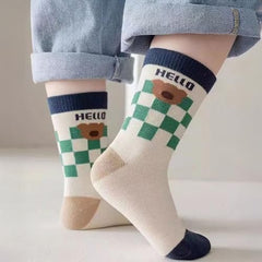 MOMISY 5 Pairs Baby kids Girl Boys Toddlers Infant Children Cotton Stretch Ankle Socks (IN, Age, 3 Year, 5 Years, Navy Green Bear)