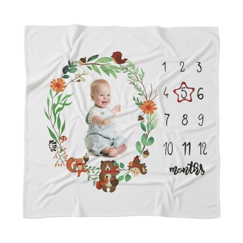 MOMISY Baby Milestone Blanket and Props for Baby's |1 to 12 Months Prop |Baby Bedding |Ac Room Blanket for Summer|Newborn| Infants Winter Blanket(BearFlower)