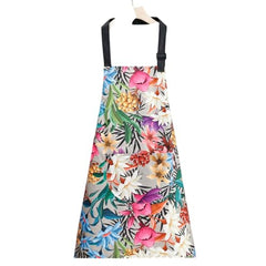 MOMISY Tropical Floral Kitchen Apron – Cooking Apron with Colorful Print, Adjustable Neck Strap (Grey)