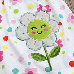 MOMISY Baby Girl Sleeveless Summer Frock A-Line Flower and Dot Design- White with Pink Border, 09 Months to 18 Months, Pack of 1