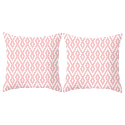 MOMISY Decorative Polyester Home Sofa Bedside Cushion Throw Pillow Covers, 45 x 45 cm, Pack of 2 (Diamond-Pink-2)