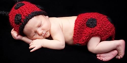 MOMISY Newborn Photography Props Baby Girl Boy Photo Props for Infant Hand Crocheted Beetle Diaper and Hat