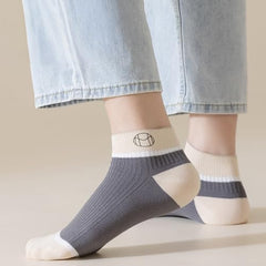MOMISY Unisex Colorblock Ribbed Ankle Socks Cotton Blend Casual Socks 5 Pair Pack (Multicolor)