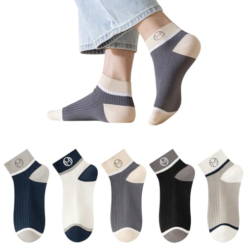MOMISY Unisex Colorblock Ribbed Ankle Socks Cotton Blend Casual Socks 5 Pair Pack (Multicolor)