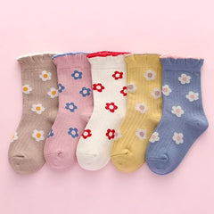 MOMISY 5 Pairs Baby Socks Floral Crew Socks Pattern, Soft & Breathable, Colorful Design 2–5 Years (Multicolor)