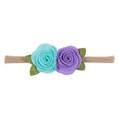 MOMISY Headbands Flowers Soft Synthetic Hairbands for Baby Girls, Infants and Toddlers, Pack of 3 - Multicolor (Free Size, Blue Purple Pink)