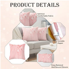MOMISY Decorative Polyester Home Sofa Bedside Cushion Throw Pillow Covers, 45 x 45 cm, Pack of 2 (Leaves Pink A2)