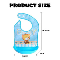 MOMISY Baby Bib For Newborn Waterproof Silicone Apron Wipeable Stain Resistant With pocket For 6 months and up (Blue-Bear)