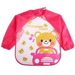 MOMISY Waterproof Art Smock Painting Apron Bib Full Sleeve Cartoon Animal for kids children Infants Toddler baby Boys Girls-Pink Bear