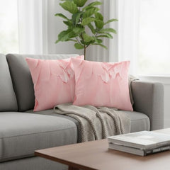 MOMISY Decorative Polyester Home Sofa Bedside Cushion Throw Pillow Covers, 45 x 45 cm, Pack of 2 (Leaves Pink A2)
