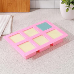 MOMISY Silicone Square Mould, 6-Cavity Baking Tray for Brownies, Cakes, Jelly, Soap, and Desserts – Oven & Freezer Safe