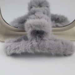 Soft Faux Fleece Fur Large Hair Clutcher/Hair Barrette Hair Clip/Hair Clips Claw/Clamp/Hair Pin/Fluffy/Hair Accessories, Random Color For Women & Girls-Pack of 3 (Grey Caramel Pink)