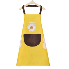 MOMISY Waterproof Kitchen Apron, Cooking Apron with Large Front Pocket, Daisy Print Design (Yellow)