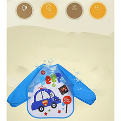 MOMISY Waterproof Art Smock Painting Apron Bib Full Sleeve Cartoon Animal for kids children Infants Toddler baby Boys Girls-Blue Car