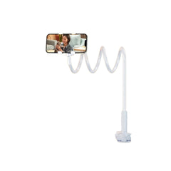 MOMISY Mobile Phone Holder, 360° Adjustable Gooseneck Clamp Mount, Universal Phone Stand for Desk, Office, Home (Nut White, 60 cm)
