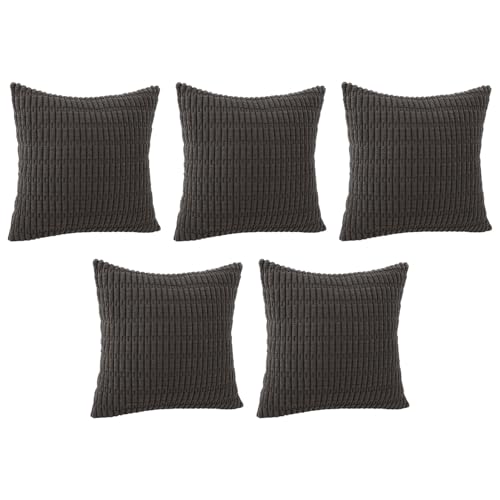 MOMISY Corduroy Cushion Throw Pillow Covers Pink 45 x 45cm, 18x18 inch (5, Darkgrey)