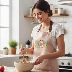 MOMISY Kitchen Apron with Front Pocket – Cute Cartoon Cooking Apron (Peach)
