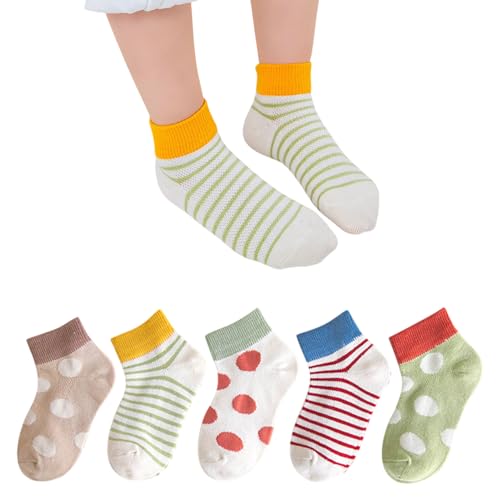 MOMISY 5 Pairs Baby kids Girl Boys Toddlers InfantmCotton Stretch Baby Socks (IN, Age, 6 Years, 8 Years, PolkaStripe/)