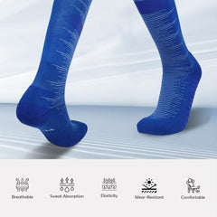 MOMISY Soccer Football Athletic Sports knee High Cotton Blend Socks for Men & Women | Odour Free, Superior Grip-Pack of 1 (Stripe Blue)