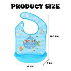 MOMISY Baby Bib For Newborn Waterproof Silicone Apron Wipeable Stain Resistant With pocket For 6 months and up (Blue-Submarine)