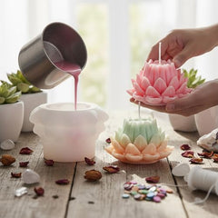 MOMISY 3D Lotus Flower Silicone Candle Mould, Pink and White, 94x58mm Mould Size, Decorative Wax Casting with 114ml Capacity