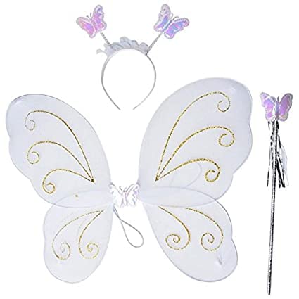 MOMISY Baby Photography Props, Baby Ferry Outfit with Feather, Stick and Headband for Kids Parties Anniversaries Photography (WhitePlain)