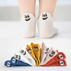 MOMISY 5 Pairs Baby Girl Boys Ankle No Slip Trainer Socks Toddler Infant Soft Cotton Socks-Big Eye Emotion -1 to 3 Years