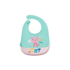 MOMISY Baby Bib For Newborn Waterproof Silicone Apron Wipeable Stain Resistant With pocket For 6 months and up (1, GreenCat)