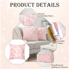 MOMISY Decorative Polyester Home Sofa Bedside Cushion Throw Pillow Covers, 45 x 45 cm, Pack of 2 (Leaves-PinkB-2)