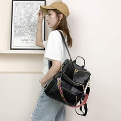 MOMISY Backpack Purse Women Vintage Multipurpose Rucksack Design handbag and Shoulder Bag PU Leather Travel Daypack Bag Waterproof Ladies Girls College School Bag-Black